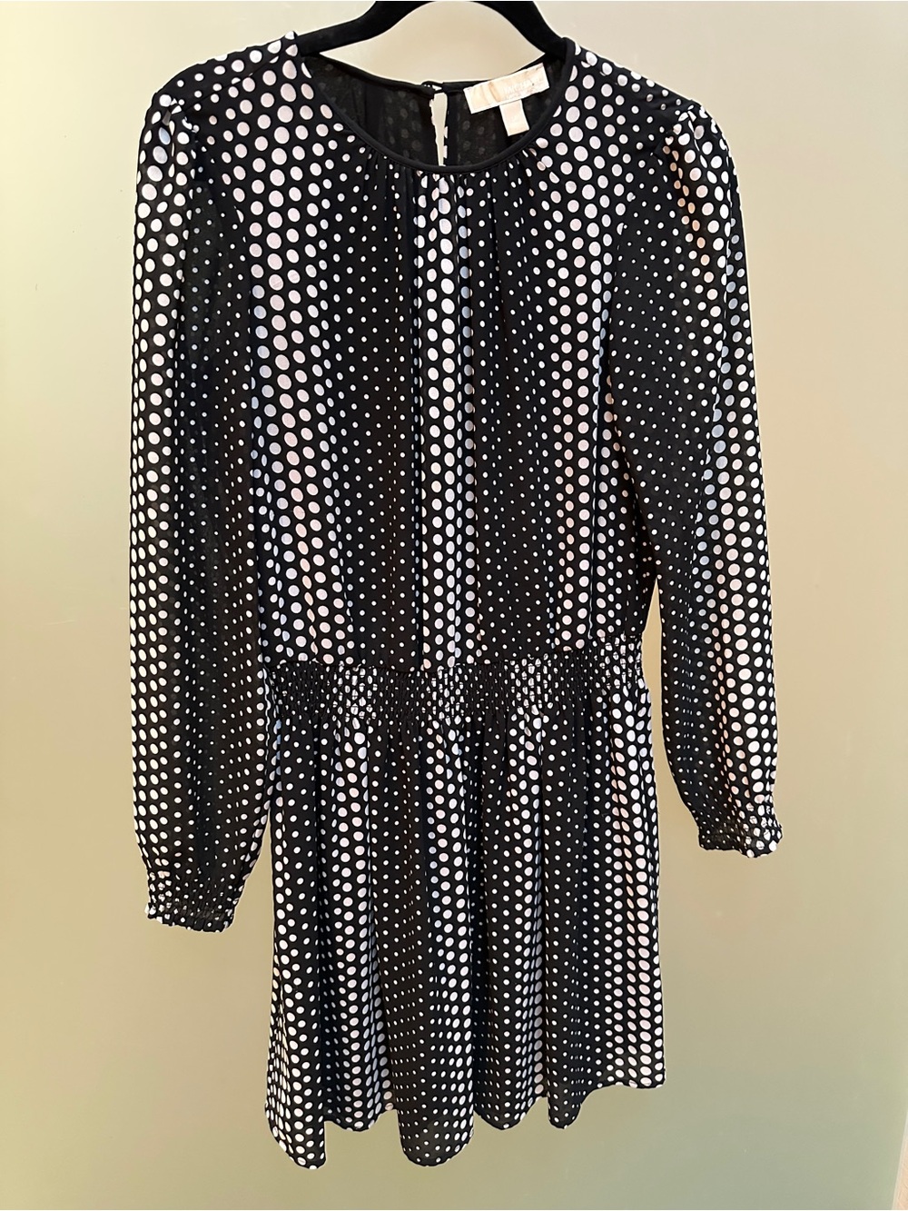 Michael Kors Black & White Polka Dot Long Sleeve Dress
